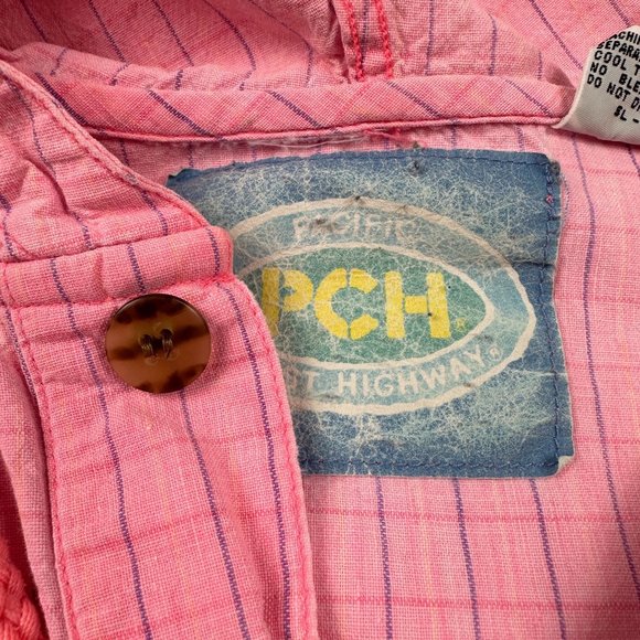 Vintage 80s 90s PCH Pacific Coast‎ Highway Pullover Hoodie Pink Striped L - Picture 9 of 12